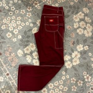 Dickies Burgundy Work Pants with Contrast Stitching
